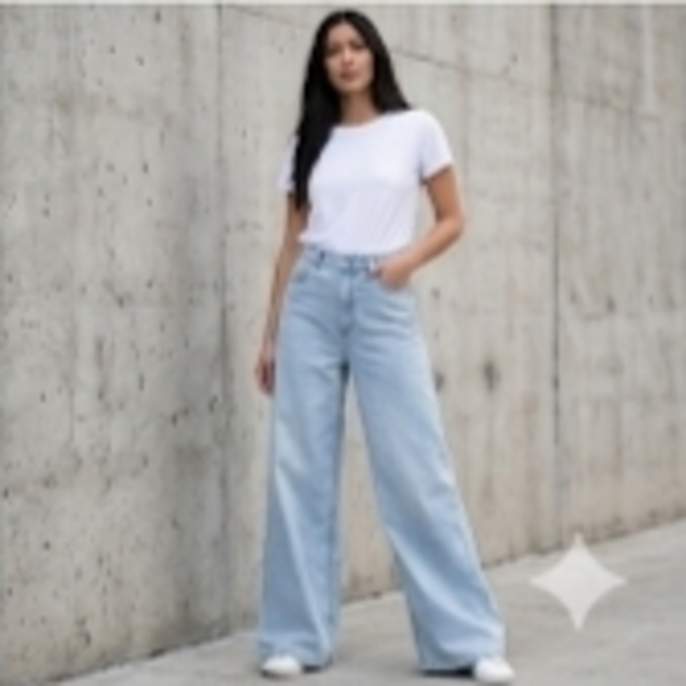 Lee Light Blue Wide-Leg High-Rise Denim Jean 100% Cotton